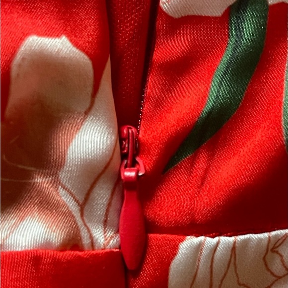 LULUS TRUELY DARLING RED FLORAL PRINT SATIN ONE-SHOULDER MIDI DRESS SZ S - Picture 10 of 12